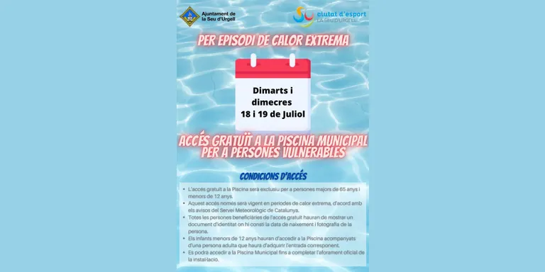 Accés gratuït a la piscina municipal de la Seu aquest dimarts i dimecres per a majors de 65 anys i infants de fins a 12 anys
