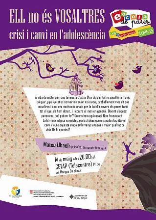 'Ell no és vosaltres', xerrada de l'Escola de Pares sobre els canvis de l'adolescència