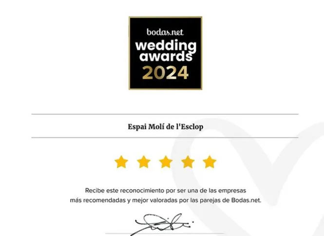 L’Espai Molí de l’Esclop i el Mas de Can Riera guanyadors als Wedding Awards 2024