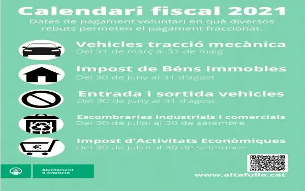 La ciutadania ja pot consultar quan cal abonar les diferents taxes de l'Ajuntament d'Altafulla per aquest 2021