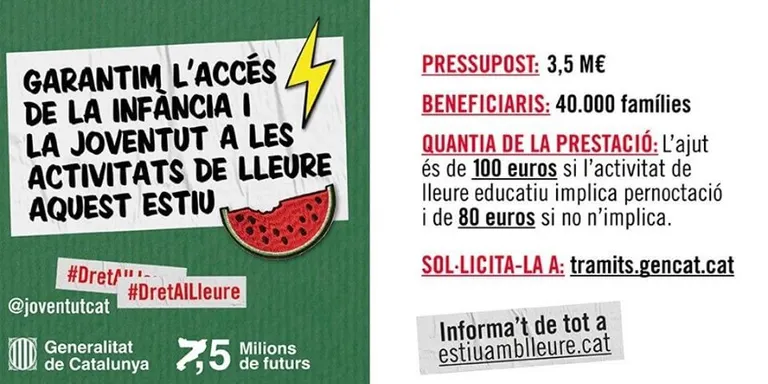 Obren una línia d'ajuts per a infants i joves en casals, colònies i campaments