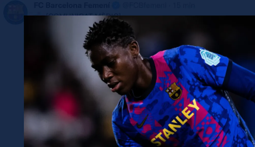 Oshoala serà baixa dos mesos per una ruptura al lligament encreuat posterior