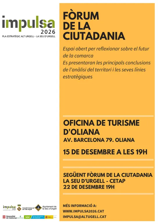 El projecte Impulsa 2026 obre aquest divendres a Oliana els Fòrums de la Ciutadania