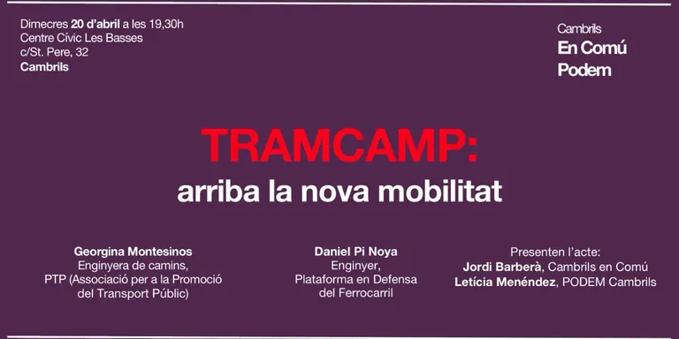 Cambrils En Comú celebra avui a Les Basses una xerrada per abordar l’actualitat del Tramcamp