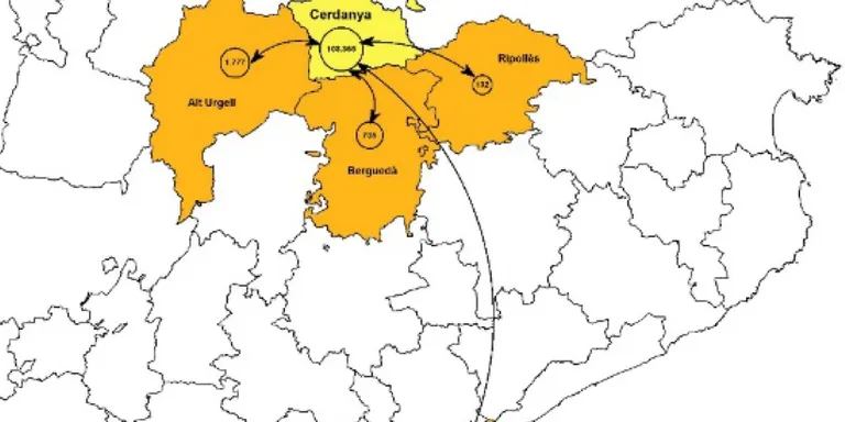 L'Alt Urgell, el Barcelonès, el Berguedà i el Ripollès concentren els desplaçaments des de la Cerdanya en dies feiners