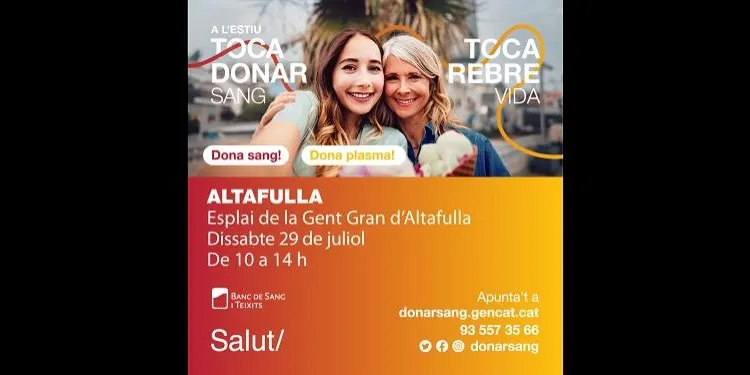 Campanya de donació de sang i plasma a Altafulla, aquest dissabte 29 de juliol