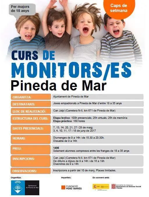 Els mesos de maig i juny es farà a Pineda un curs de monitors de lleure infantil i juvenil