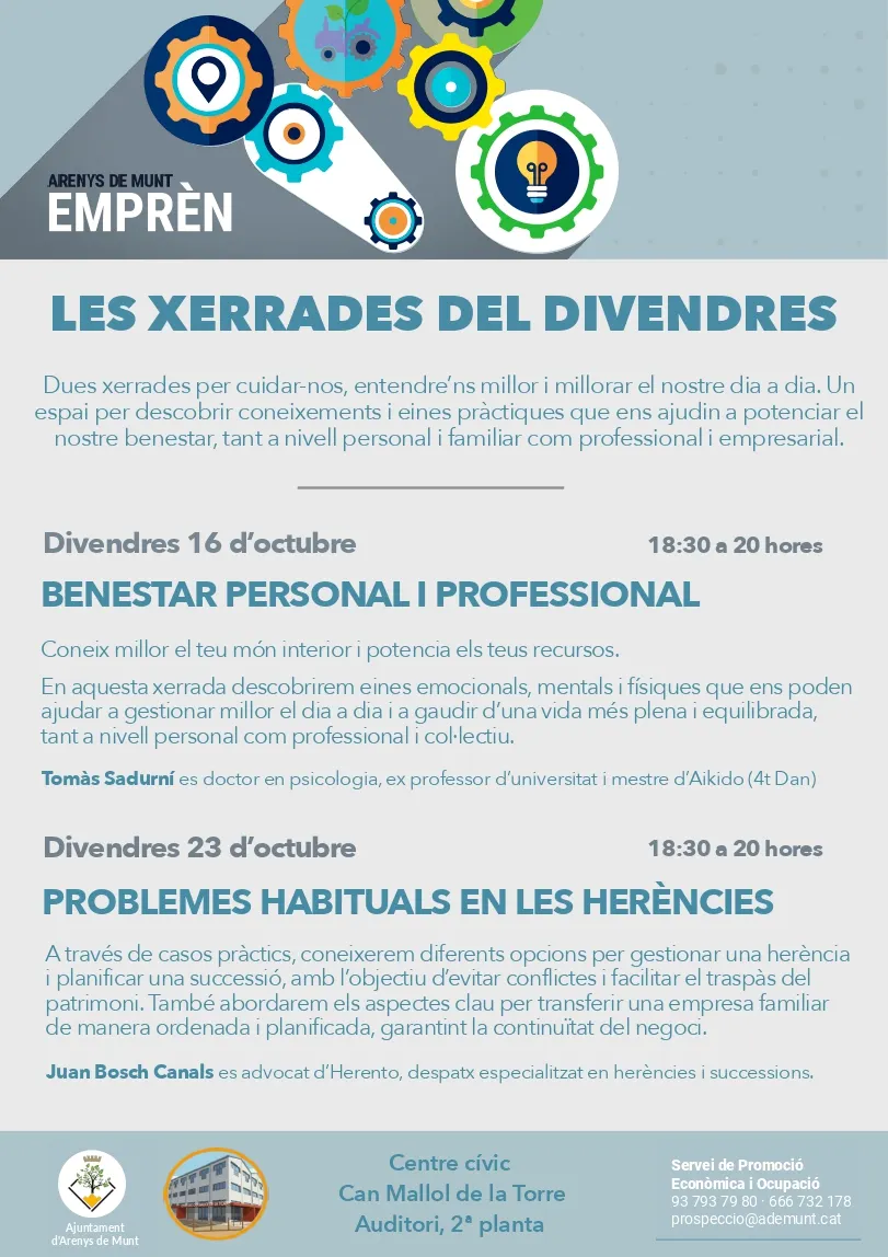 L’àrea de Promoció Econòmica porta “Les xerrades del divendres” per millorar el benestar personal, familiar i professional