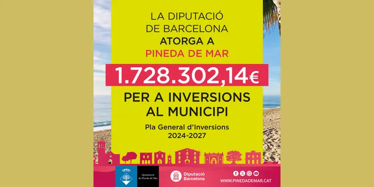 La Diputació de Barcelona atorga a l'Ajuntament de Pineda 1.728.302 per a fer inversions