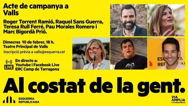 Eleccions 14F: Raquel Sans i Roger Torrent prendran part en l’acte final de campanya d’ERC a Valls