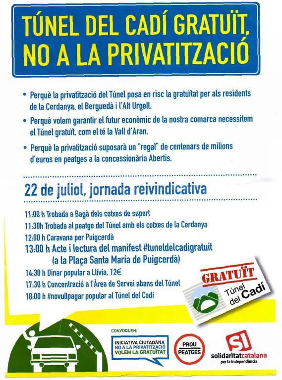 Nous actes per a la protesta contra la privatització del Túnel del Cadí