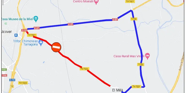 Les obres a la TV-7221 tallaran el tram entre Alcover i el Milà del 27 al 30 de juny