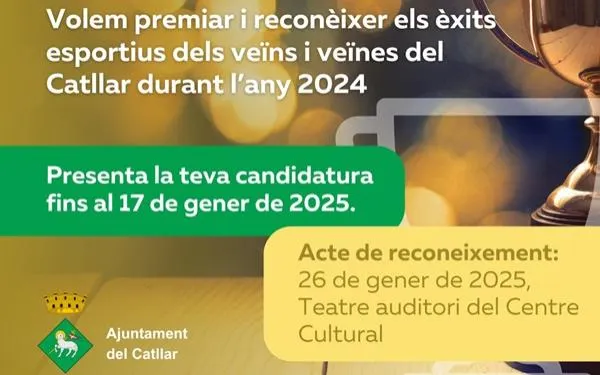El Catllar reconeixerà els seus esportistes el 25 de gener al Teatre Auditori del Centre Cultural