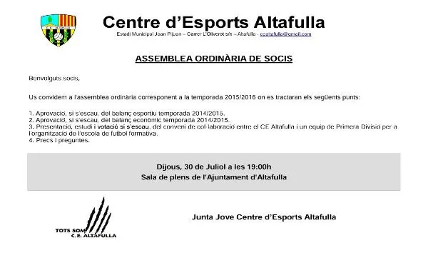 El CE Altafulla prepara una “bomba” esportiva pel proper 30 de juliol amb un club de Primera Divisió