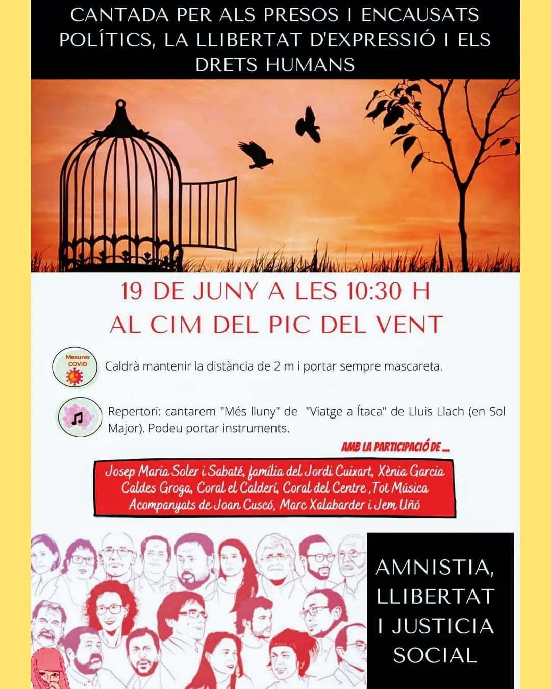Tres corals cantaran dissabte al cim del Pic del Vent per exigir la llibertat dels presos polítics