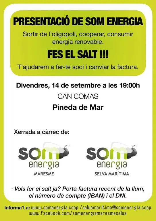 Som Energia es presenta a Pineda amb el lema "Fes el salt"