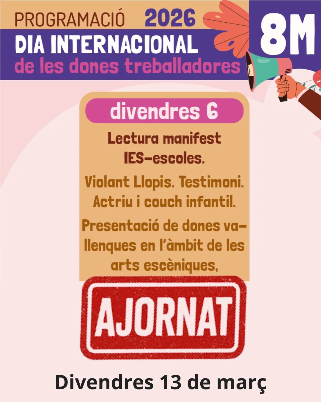 S’ajorna la lectura del manifest del 8-M de les escoles i instituts de Valls