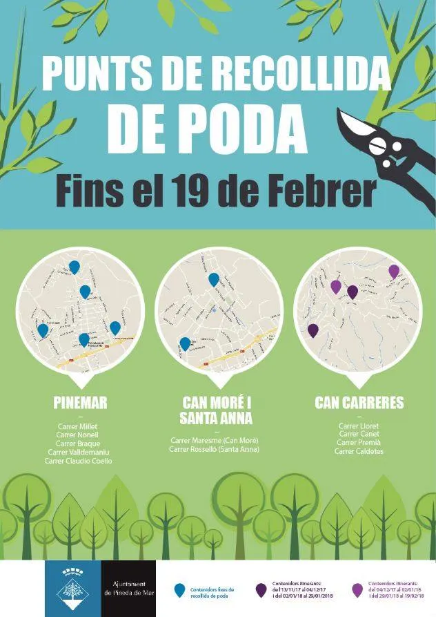 Fins el 19 de febrer s'instal.len contenidors de poda a Pineda