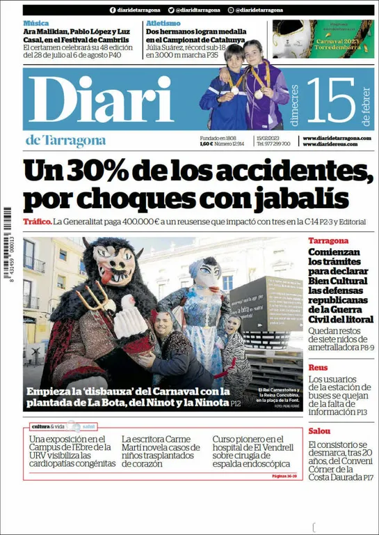 Consulta les portades dels diaris d'aquest 15 de febrer
