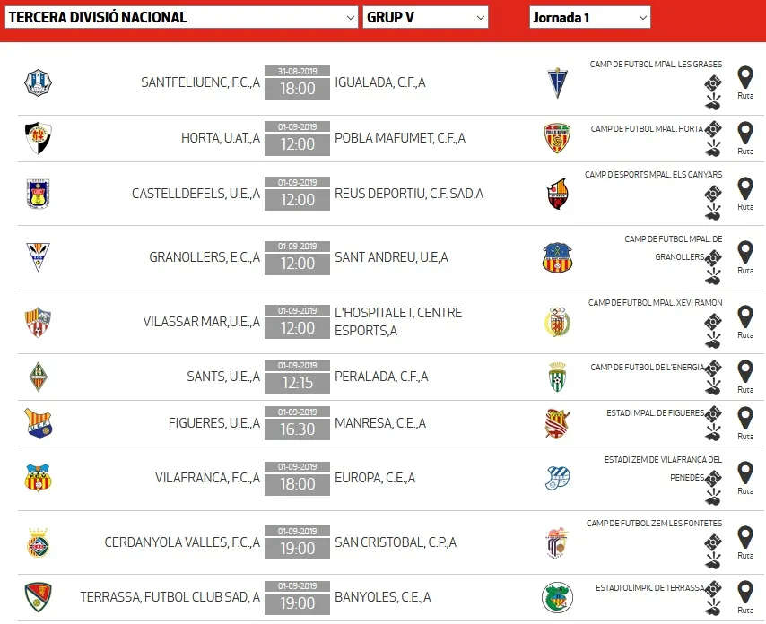 Jornada 1 - 3 Divisió (Grup 5)