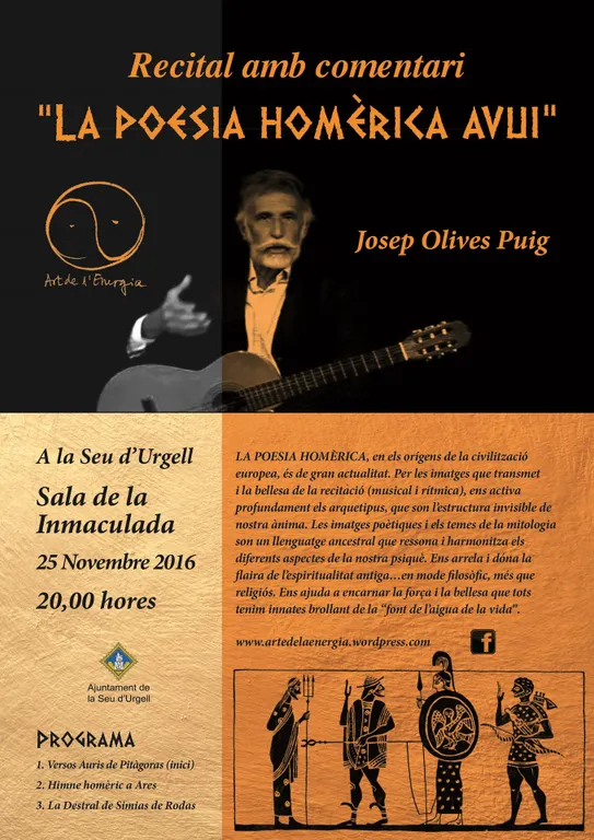 'La poesia homèrica avui', recital comentat i musical amb Josep Olives Puig