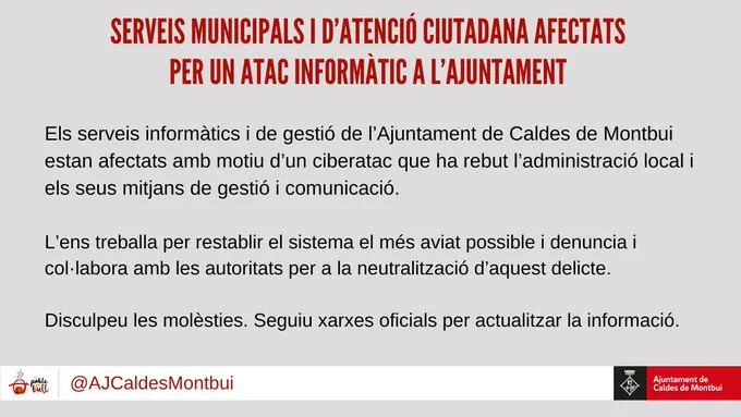 L'Ajuntament de Caldes pateix un ciberatac que afecta la majoria de la gestió i els serveis municipals