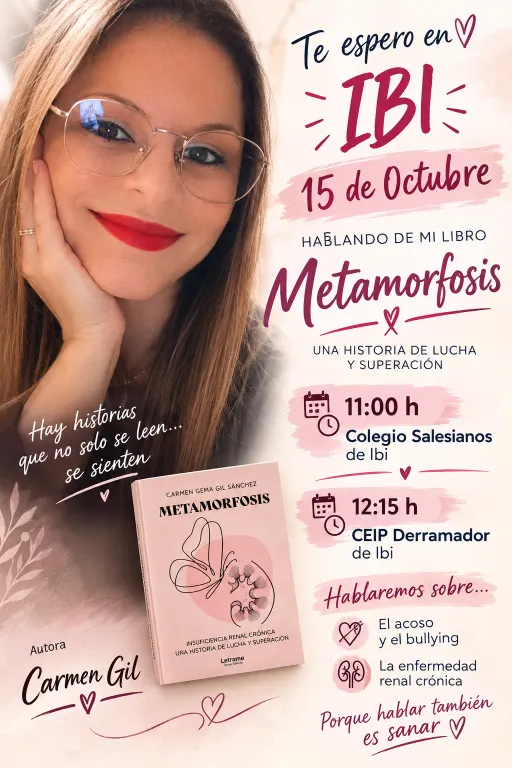 La escritora Carmen Gil ofrecerá dos charlas en colegios de Ibi relacionadas con su libro Metamorfosis, un testimonio de lucha y superación