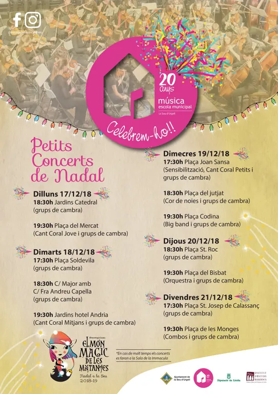 L’Escola Municipal de Música de la Seu d’Urgell oferirà petits concerts de Nadal al carrer