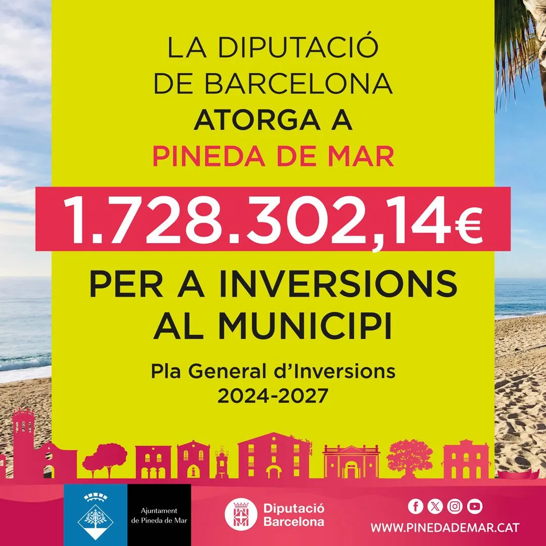 La Diputació de Barcelona atorga a l'Ajuntament de Pineda 1.728.302 per a fer inversions