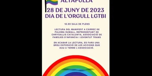 L'Ajuntament d'Altafulla commemora el Dia de l'Orgull LGTBI amb una mirada a la situació dels joves trans