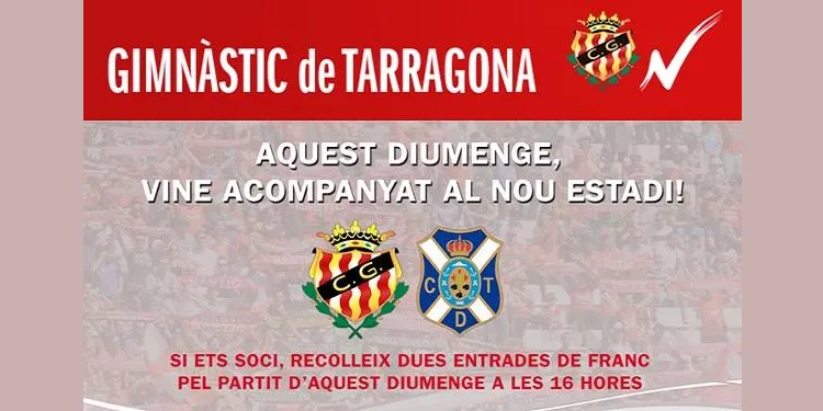 El Nàstic regalarà dues entrades pel partit contra el Tenerife als abonats que ho desitgin