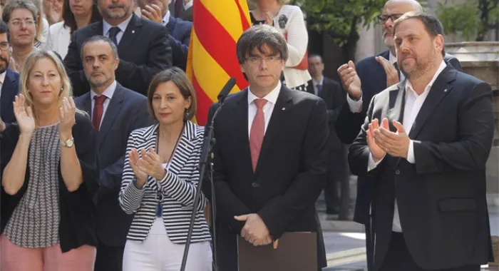 Moment de l'anunci del referÃ¨ndum per part del President de la Generalitat, Carles Puigdemont