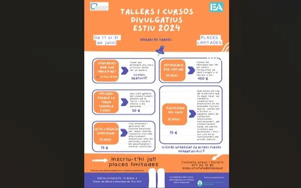 L'Escola d'Adults d'Altafulla ofereix aquest juliol diversos tallers i cursos divulgatius