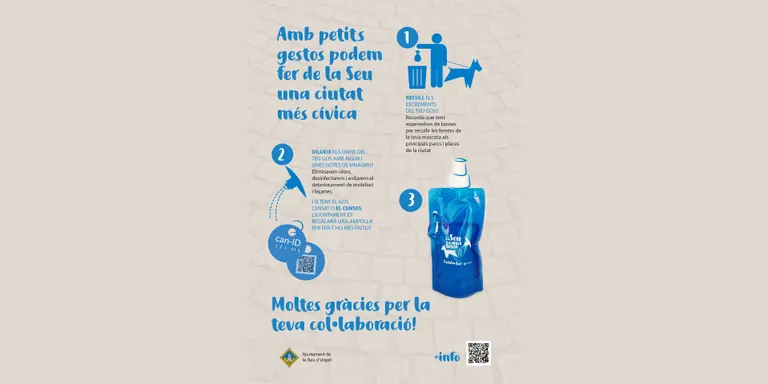 L'Ajuntament de la Seu d'Urgell ofereix als propietaris de gossos ampolles per diluir els orins al carrer