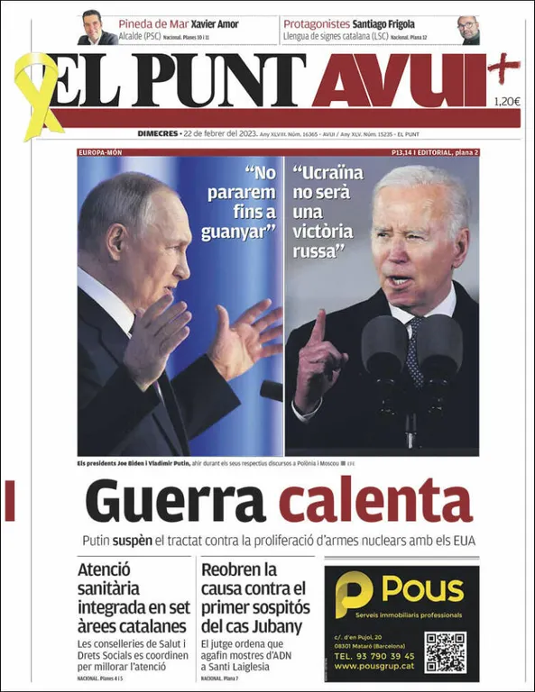 Consulta les portades dels diaris d'aquest 22 de febrer