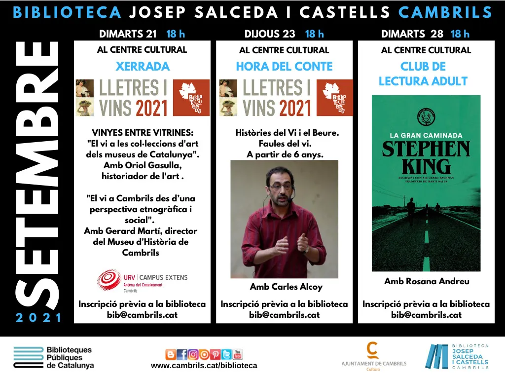 La biblioteca de Cambrils encetarà les activitats de setembre amb dues xerrades sobre el vi